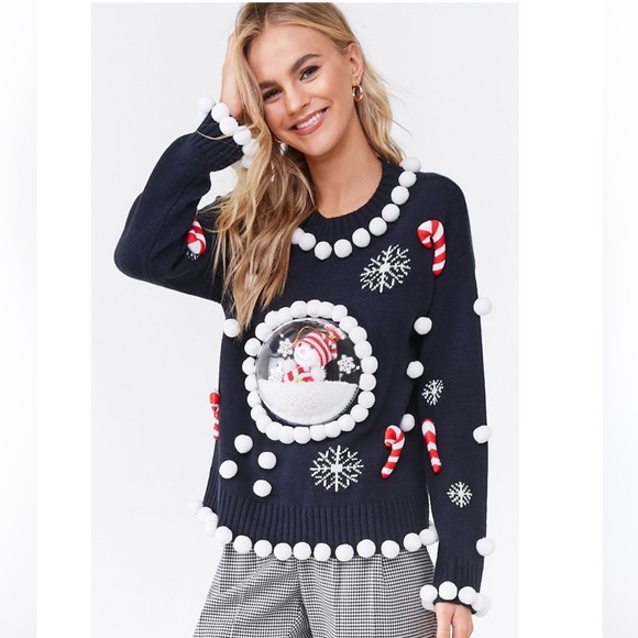 FOREVER 21 3D Snow Globe Snowman Holiday Ugly Sweater / (NWT) Small - Picture 1 of 6